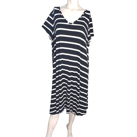 Lane Bryant Striped Midi Dress V Neck Casual Summer Plus Size 22/24 Coastal Chic - Picture 1 of 6